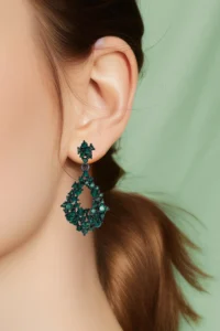 Glaren Drop-Shaped Green Stone Evening Dress Women's Earrings - Image 2