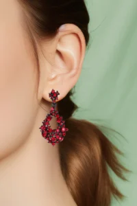 Glaren Drop Shaped Dangling Red Stone Evening Dress Women's Earrings - Image 2