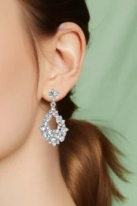 Glaren Drop Shaped Dangle White Stone Silver Color Evening Dress Women's Earrings - Image 2