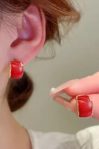 Glaren Minimal Red Mineli Gold Color Women Earrings