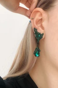 Glaren Green Color Damla Evening Gown Women Earrings