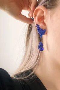 Glaren Navy Blue Color Damla Evening Gown Women Earrings