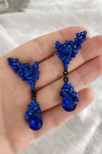 Glaren Navy Blue Color Damla Evening Gown Women Earrings - Image 2