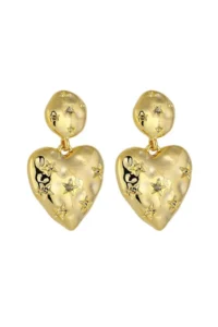 Glaren Star Patterned Dangle Gold Color Women's Heart Earrings - Image 2