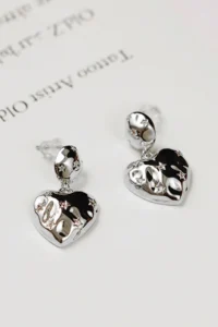Glaren Star Patterned Dangle Silver Color Women's Heart Earrings