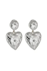 Glaren Star Patterned Dangle Silver Color Women's Heart Earrings - Image 2