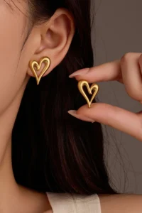 Glaren Minimal Gold Color Heart Women Earrings