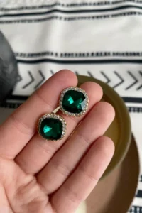 Glaren Minimal Oval Green Rocky Evening Gown Women Earrings