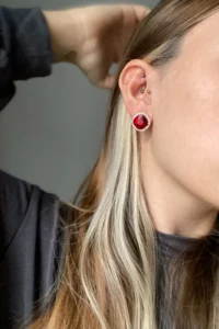 Glaren Minimal Oval Red Rocky Evening Gown Women Earrings - Image 2
