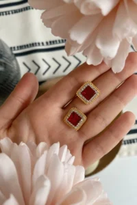 Glaren Minimal Square Red Rocky Evening Gown Women Earrings