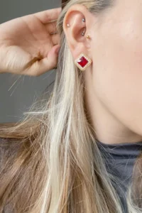 Glaren Minimal Square Red Rocky Evening Gown Women Earrings - Image 2