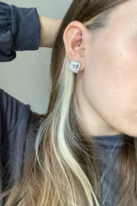 Glaren Minimal Square White Stone Silver Color Evening Dress Women's Earrings - Image 2
