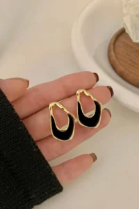 Glaren Asymmetric Black Mineli Gold Color Women Earrings - Image 2