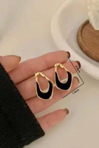 Glaren Asymmetric Black Mineli Gold Color Women Earrings - Image 4