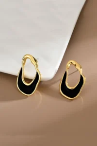 Glaren Asymmetric Black Mineli Gold Color Women Earrings - Image 5