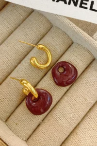 Glaren Burgundy Pearlescent Two Piece Design Women Earrings - Image 2