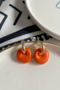 Glaren Orange Enameled Two Piece Design Women Earrings