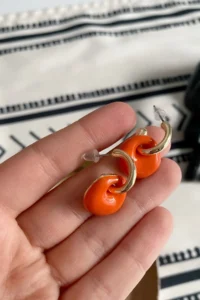 Glaren Orange Enameled Two Piece Design Women Earrings - Image 2