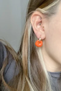 Glaren Orange Enameled Two Piece Design Women Earrings - Image 3