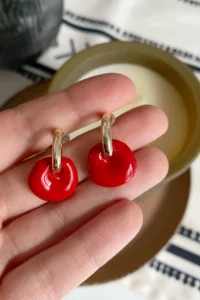 Glaren Red Enamel Two Piece Design Women Earrings