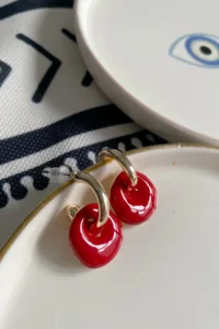 Glaren Red Enamel Two Piece Design Women Earrings - Image 2