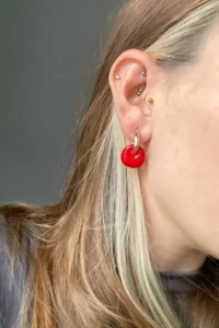 Glaren Red Enamel Two Piece Design Women Earrings - Image 3