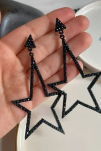 Glaren Big Yıldız Black Rocky Women Evening Gown Earrings - Image 2