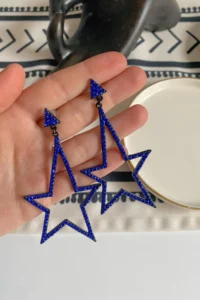 Glaren Big Yıldız Navy Blue Rocky Women Evening Gown Earrings - Image 2