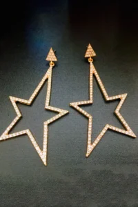 Glaren Big Star White Stone Gold Color Women's Evening Dress Earrings