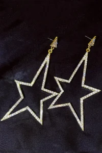 Glaren Big Star White Stone Gold Color Women's Evening Dress Earrings - Image 2