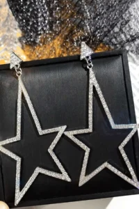 Glaren Big Star White Stone Silver Color Women's Evening Dress Earrings - Image 3