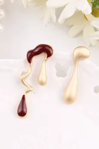 Glaren Asymmetric Design Burgundy Enameled Women Earrings