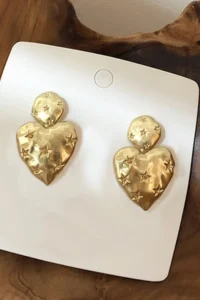 Glaren Star Patterned Dangle Gold Color Big Heart Women's Earrings - Image 3