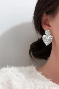 Glaren Star Patterned Dangle Silver Color Big Heart Women's Earrings