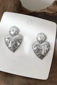 Glaren Star Patterned Dangle Silver Color Big Heart Women's Earrings - Image 2