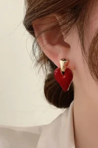 Glaren Dangling Red Enamel Heart Women Earrings