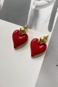 Glaren Dangling Red Enamel Heart Women Earrings - Image 2
