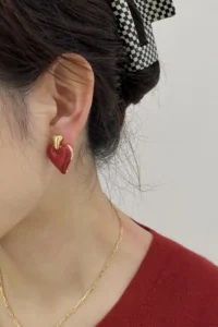 Glaren Dangling Red Enamel Heart Women Earrings - Image 3