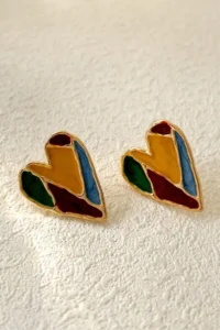Glaren Colorful Enameled Small Heart Women Earrings - Image 2