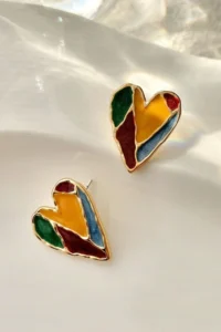 Glaren Colorful Enameled Small Heart Women Earrings - Image 3