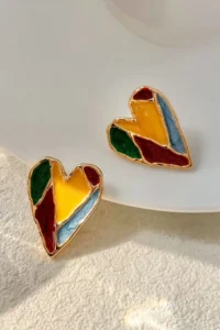 Glaren Colorful Enameled Small Heart Women Earrings - Image 4