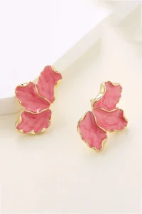 Glaren Pink Mineli Kanat Gold Color Women Earrings - Image 2