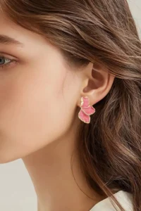 Glaren Pink Mineli Kanat Gold Color Women Earrings - Image 3