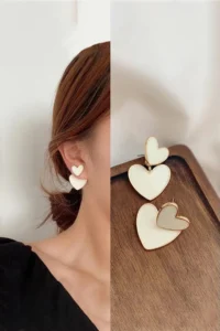 Glaren WHITE Mineli Heart Design Gold Color Women Earrings - Image 2