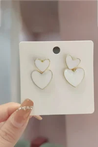 Glaren WHITE Mineli Heart Design Gold Color Women Earrings - Image 3