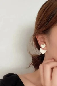 Glaren WHITE Mineli Heart Design Gold Color Women Earrings - Image 4