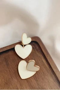 Glaren WHITE Mineli Heart Design Gold Color Women Earrings - Image 5