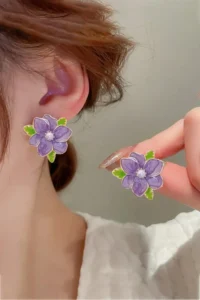 Glaren Design Purple Enamel Flower Gold Color Women Earrings