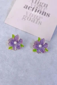 Glaren Design Purple Enamel Flower Gold Color Women Earrings - Image 3