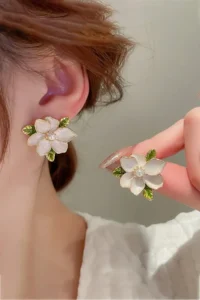Glaren Design WHITE Enameled Flower Gold Color Women Earrings